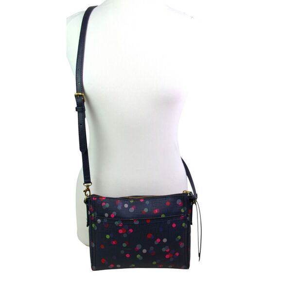 FOSSIL BLUE REAL COATED LEATHER POLKA DOT X-BODY SHOULDER BAG HANDBAG CLUTCH - Picture 6 of 16